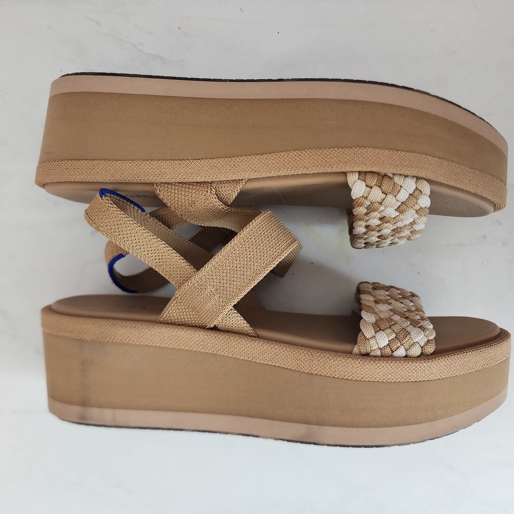 Rothy's Lightweight Wedge Sandal Size 8 Ivory Camel Beach Sand Woven - Picture 5 of 10
